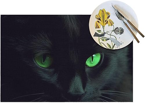 Miniatura 5 de 6 PCS PVC Placemats Set Place Mats Black cat Green Eyes Non-Slip Weave Place Mats 12" x 18" Farmhouse Table Mat Set for Family Dinners Wedding