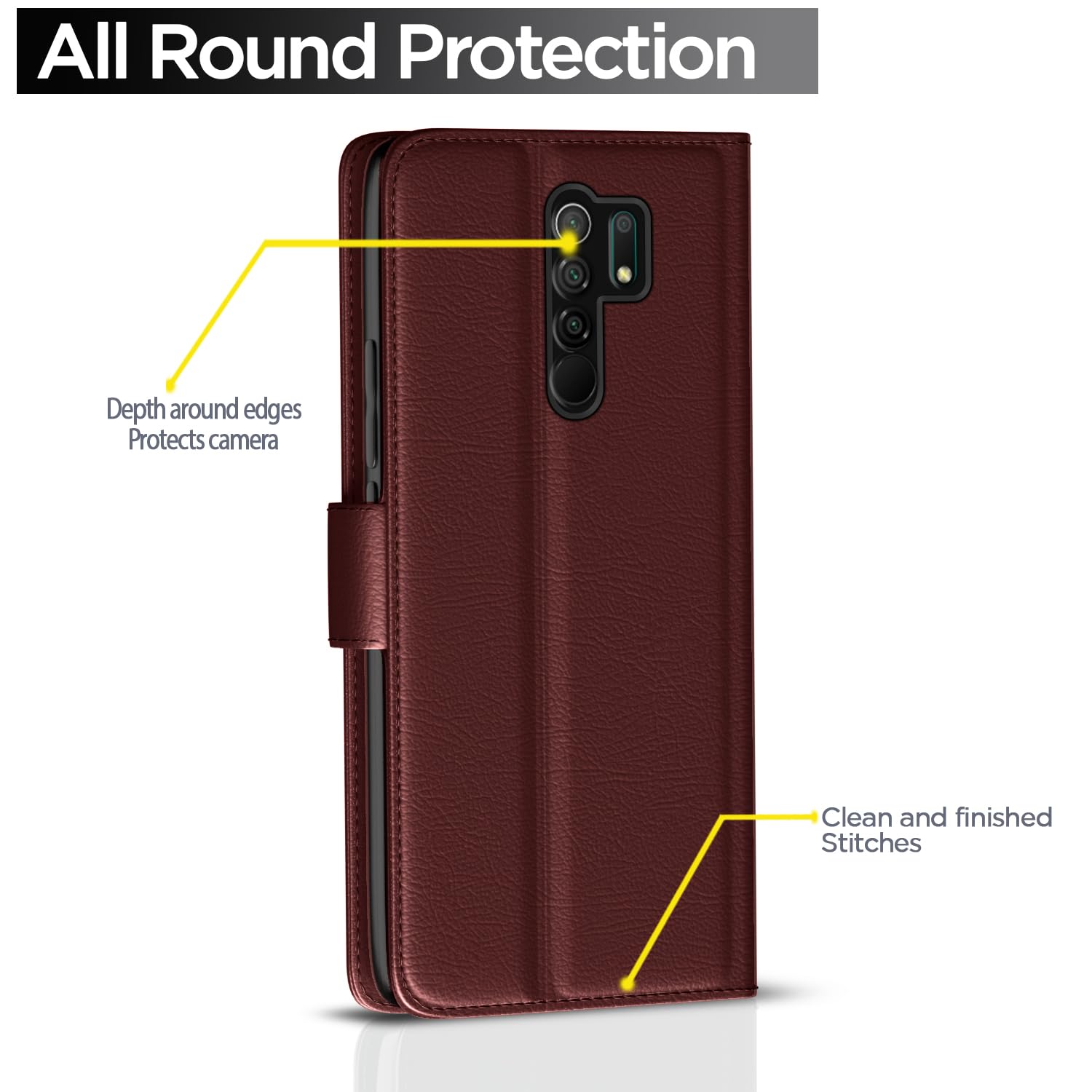 Pikkme Redmi 9 Prime/Poco M2 Flip Cover Case | Leather flip Back Covers Cases for Redmi 9 Prime/Poco M2 (Brown) 2