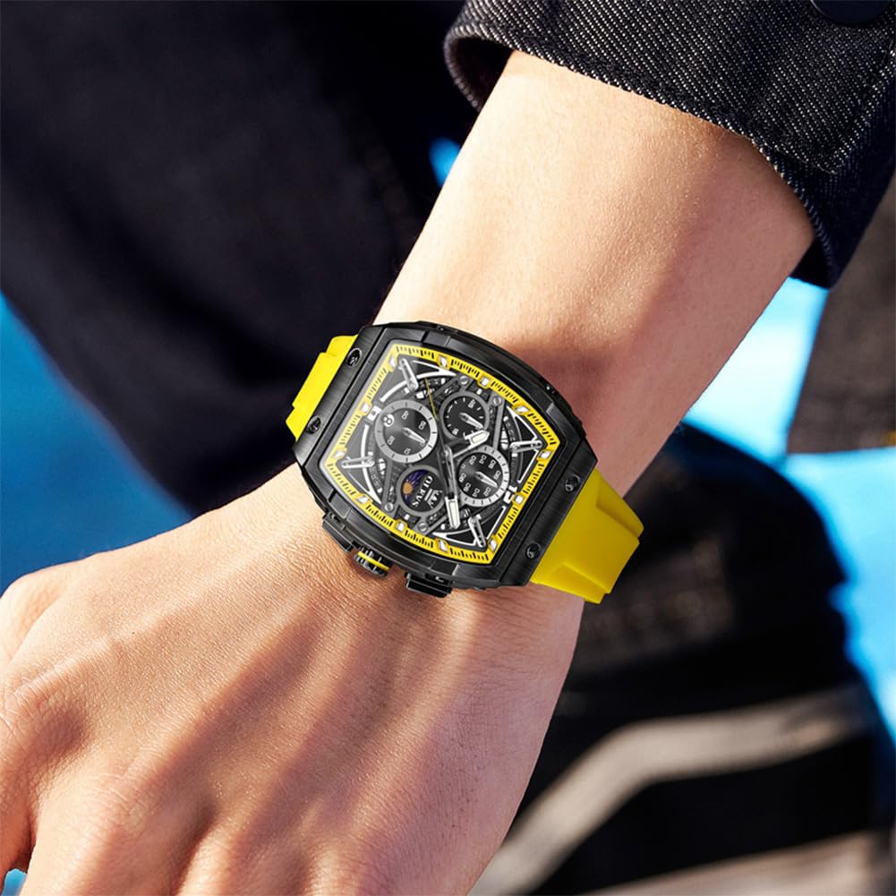 OLEVS Orologi da uomo, cronografo, grande, quadrato, al quarzo, analogico, cinturino in silicone, impermeabile, con data, orologio da polso da uomo