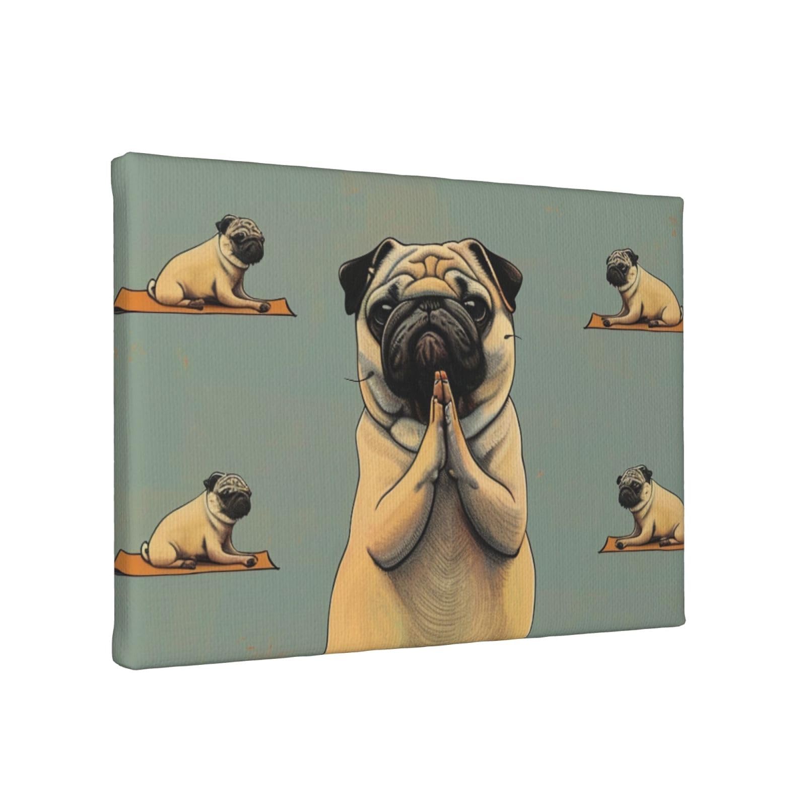 YKLJG Yoga pug Printed Wall Art Canvas Painting 30x20 CM Wooden Framed Picture Painting Artwork Prints for Bedroom Kitchen Home Office Decor