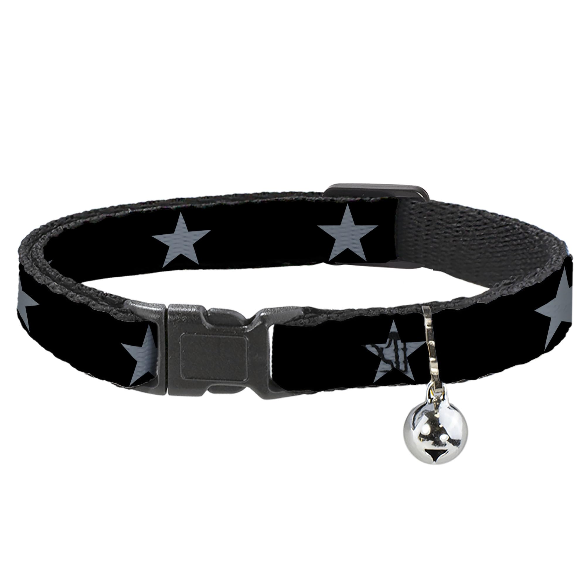 Collar de gato Breakaway Star Buckle-Down negro y plata de 8-12 pulgadas