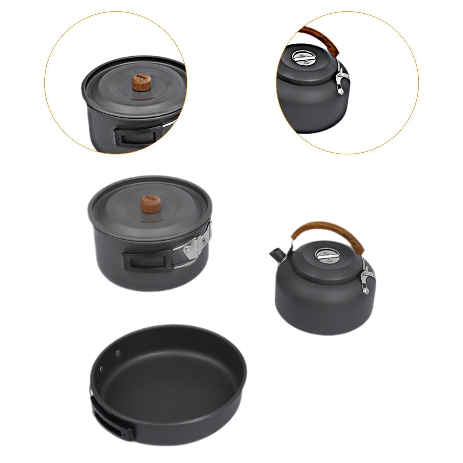 Set di pentole da campeggio, pentola da campeggio, padella, bollitore, manico piegato, attrezzatura da cucina portatile da campeggio per barbecue, picnic, pesca, cucina