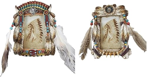 Ebros - Juego de 2 tocados indios nativos americanos del suroeste y atrapasueños de lobo alfa con plumas de águila de encaje y gemas turquesas para