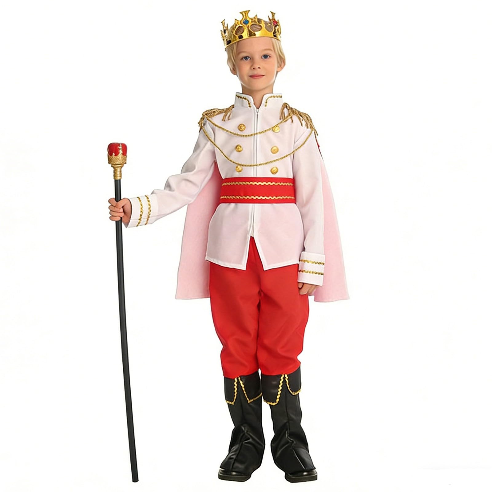MaNMaNing Costume Carnaval Enfant Garcon Roi Cape Sceptre Cosplay Foire Médiévale Fête Anniversaire Spectacle Tenue Chevalier Cour Costume Enfant Garcon 3 13 Ans