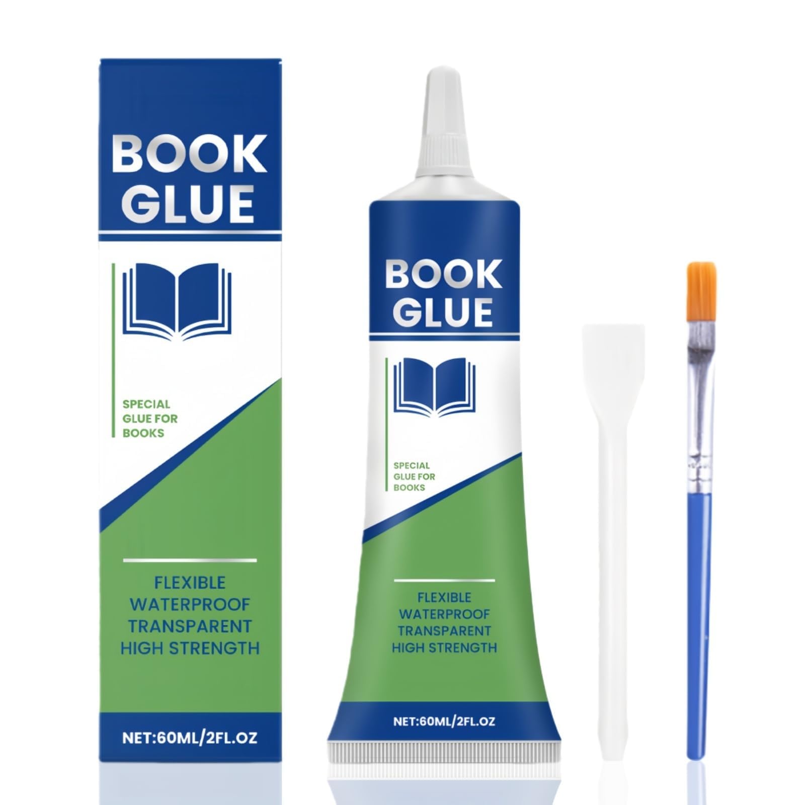 Transparent Book Binding Glue with Brush and Scraper, Strong Flexible Craft Adhesive for Book Repair Paper Restoration Envelopes Postcards and Cardboard
