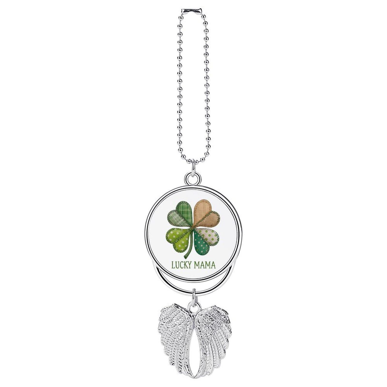 Four-leaf Clover Patchwork LUCKY MAMA Car Hanging Pendant Car Interior Decoration Rearview Mirror Charms Ornaments
