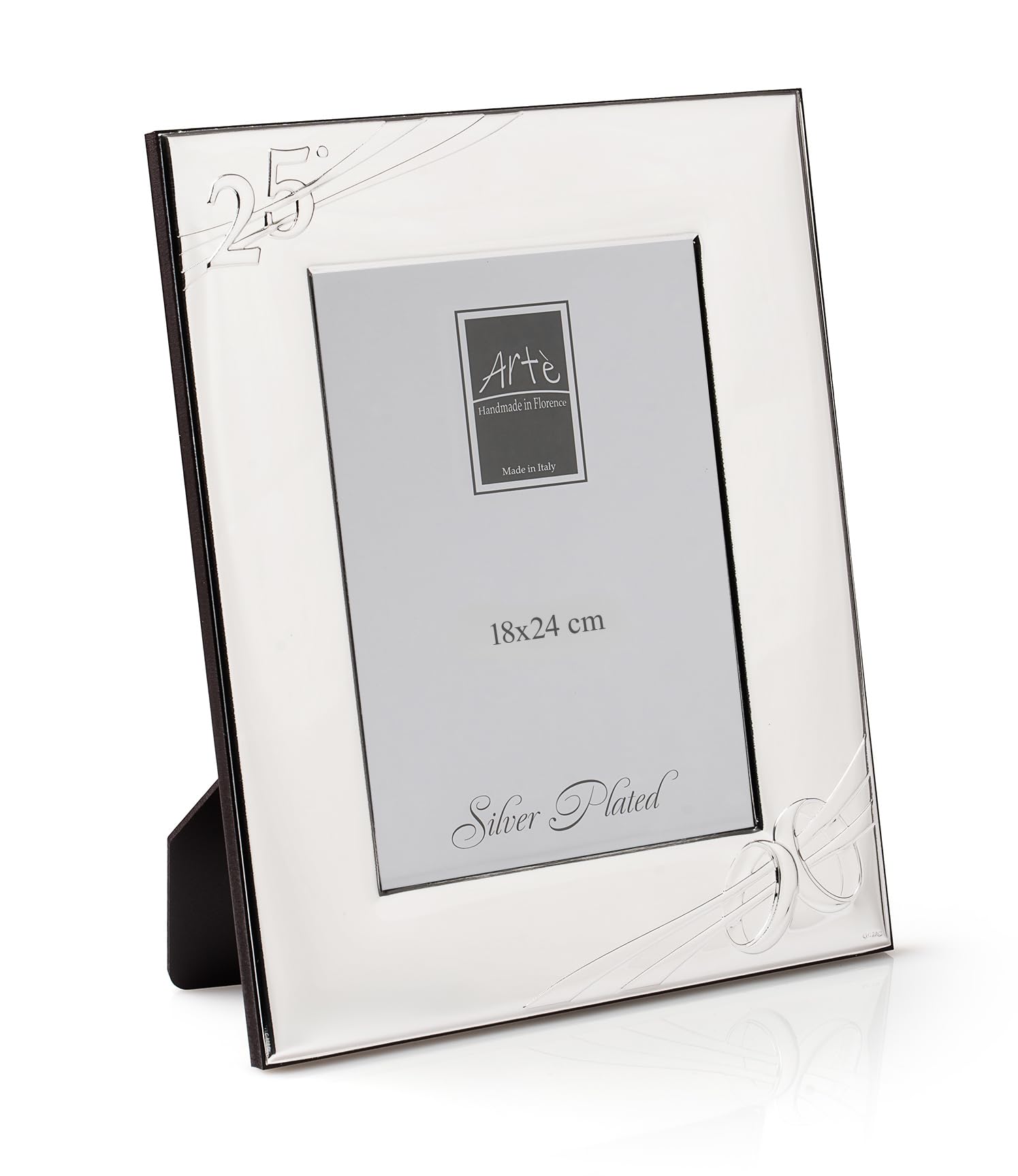 ARTÉ 18x24 Made in Italy, 25° ANNIVERSARIO di MATRIMONIO, elegante placcata in argento, Silver Plated antiossidante, Bellissima cornice in Silver Plated con retro in legno mogano E140.25°/18x24