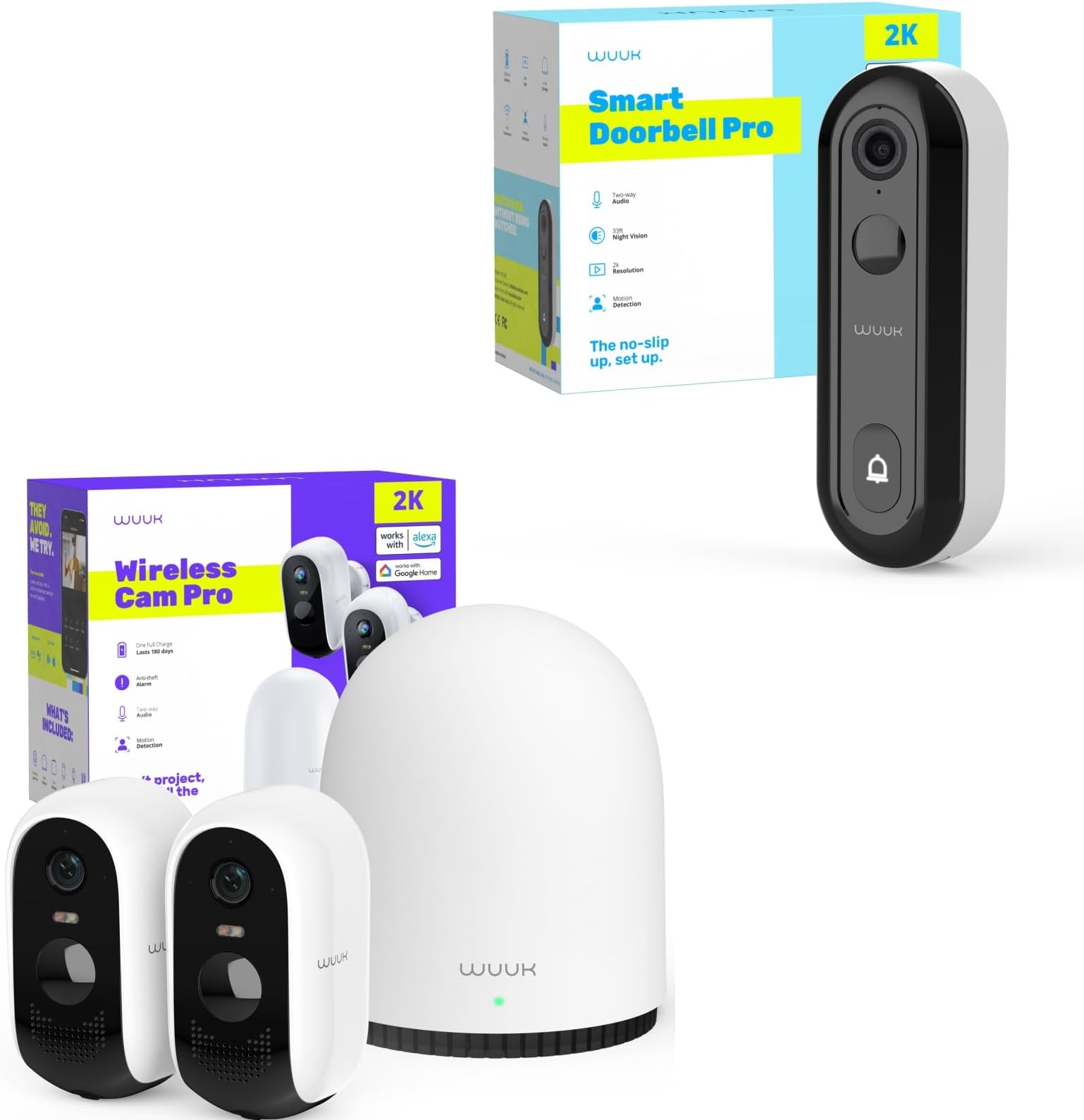 WUUK Wireless Outdoor Security Camera No Subscription, Doorbell Camera Addon, Base