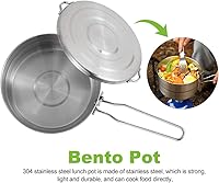 Vista 7 de DenpenTEC Stainless Steel Cook Pot with Lid and Folding Handle - 1.5L Large Capacity Bento Pot for Camping and Hiking