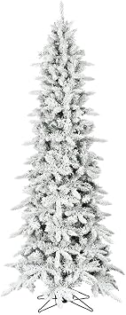 Fraser Hill Farm 7.5-Ft. Slim Mountain Pine Snow Flocked Artificial Christmas Tree with Stand and No Lights, Unlit Foldable Christmas Tree with Realistic Foliage for Home Decoration
