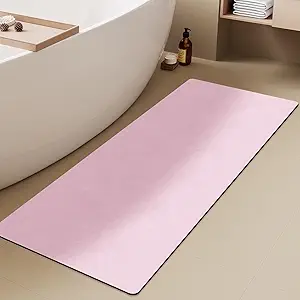 Pink Bath Mat, Bathroom Rugs Non Slip Washable Thin Absorbent Quick Dry Bath Mat Fits Under Door Bathroom Floor Mat Perfect for Bath, Shower, or Sink 17"x59" Pink