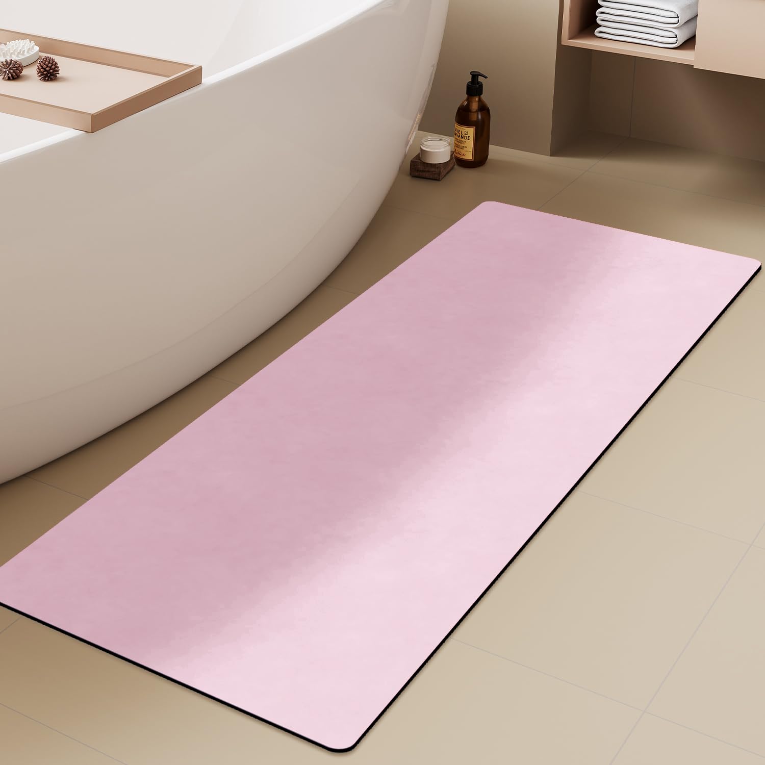 TYUU Pink Bath Mat, Bathroom Rugs Non Slip Washable Thin Absorbent Quick Dry Bath Mat Fits Under Door Bathroom Floor Mat Perfect for Bath, Shower, or