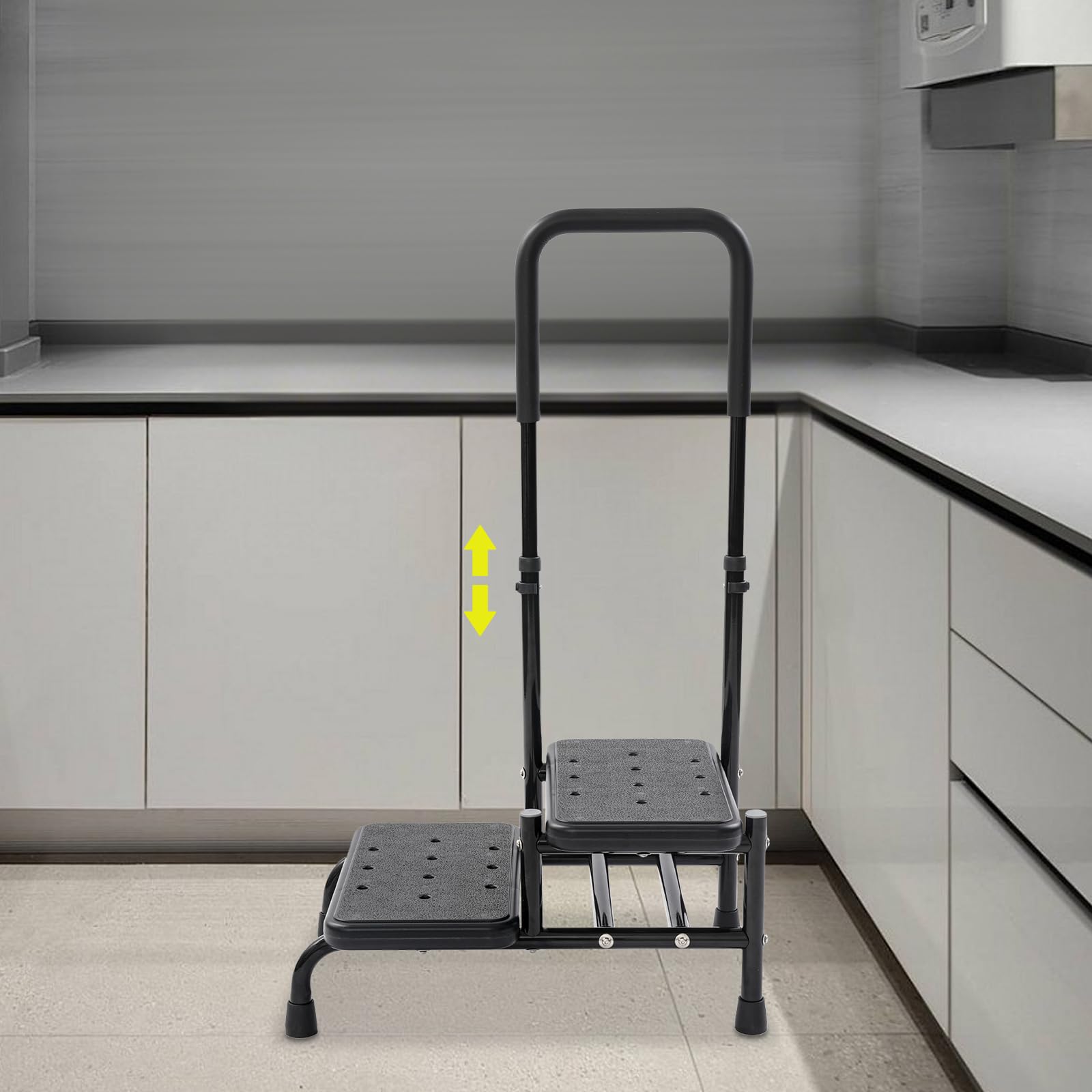 2 gradini per scale con maniglia, 55 x 35 cm, 135 kg, poggiapiedi rinforzati, braccioli regolabili, 2 livelli, per uso domestico, biblioteche (nero)