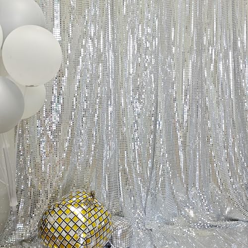 JYFLZQ Silver Sequin Backdrop Curtain for Party 4.5FT x 8FT