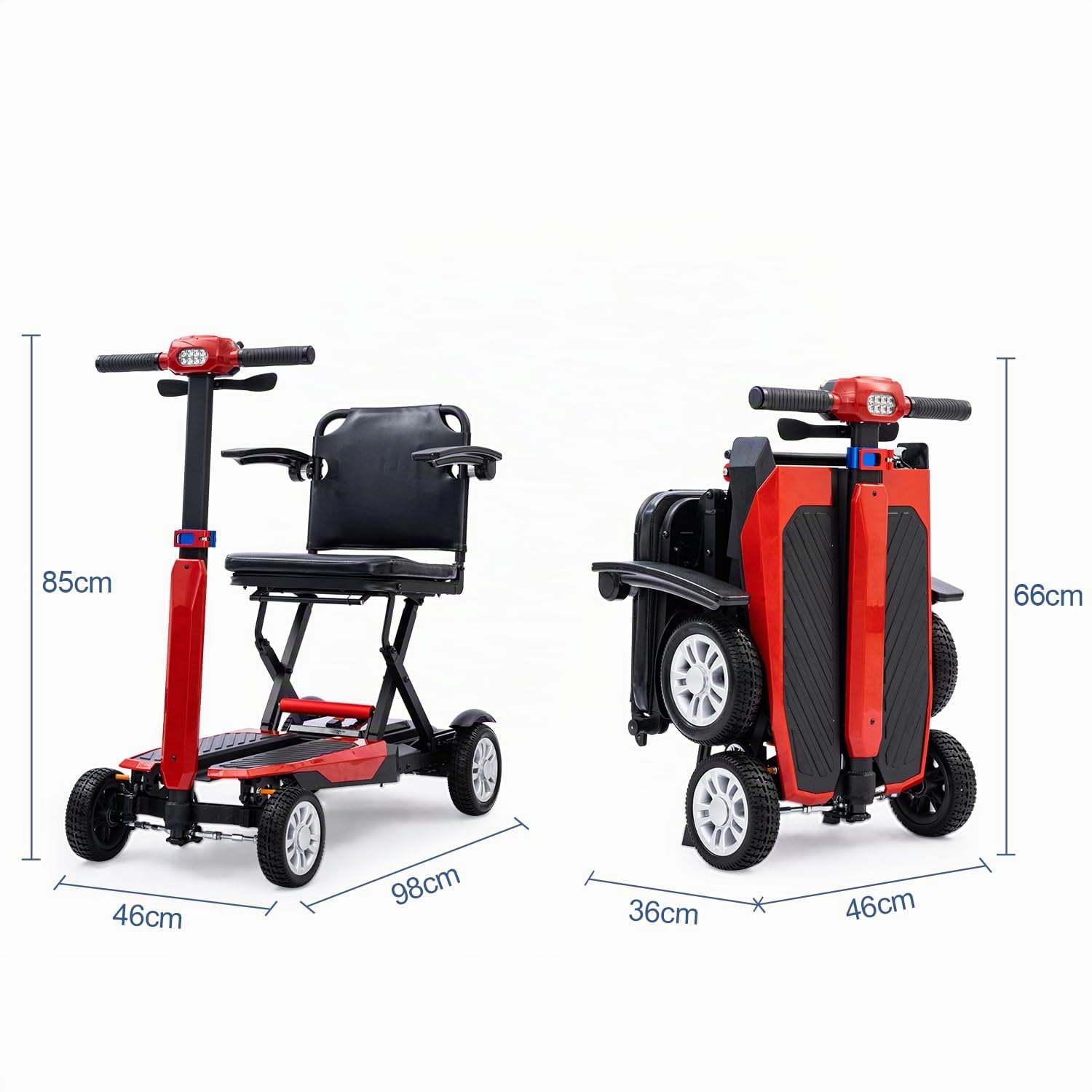 Z01 Scooter Disabili pieghevole a quattro ruote per anziani | Autonomia 20km | Nessun montaggio, pronto all’uso | Pneumatici antiforatura | Design anti-ribaltamento | Carico massimo150kg-Rosso