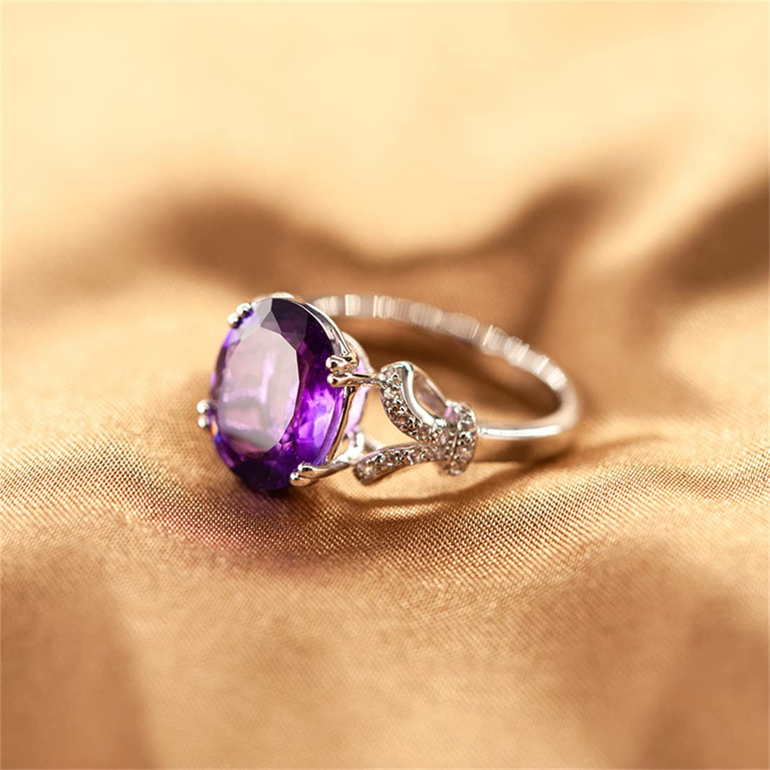 Anillo plata ley forma huevo y piedra preciosa morada, elegante anillo plata ley S925 mujer piedra preciosa