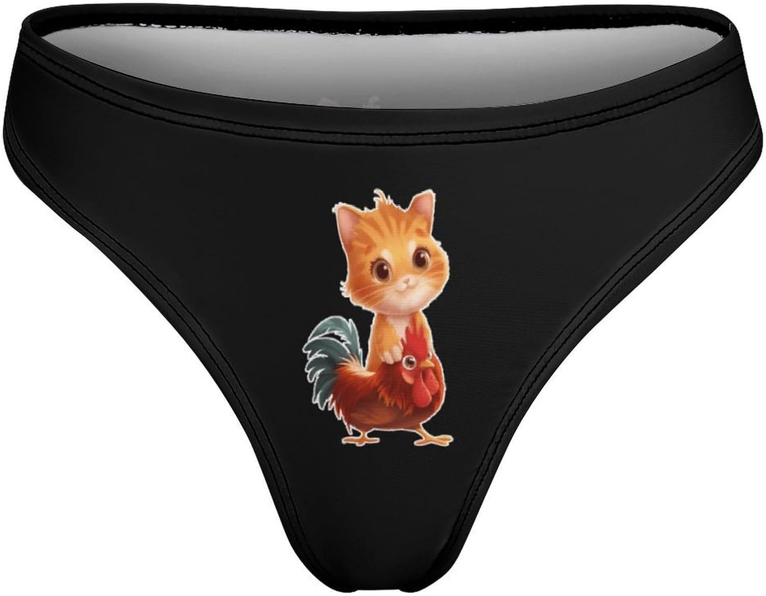 Orange Cat Sitting on A Rooster Women Underwear Thongs No Show Panties | Sexy T Back,Breathable Soft Undies