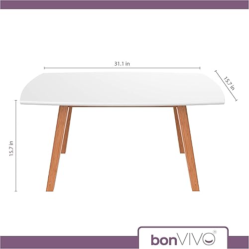 Miniatura 3 de bonVIVO Mesa de centro pequeña – Moderna mesa baja con marco de madera de bambú, mesa auxiliar compacta para sala de estar, dormitorio, apartamento,