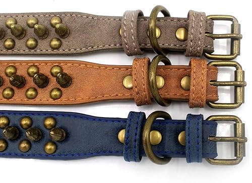 Miniatura 9 de Pimaodog Collar de perro con tachuelas, ajustable de cuero suave para perros pequeños y medianos, bulldog pitbull, mastín caniche y boxeador (M,