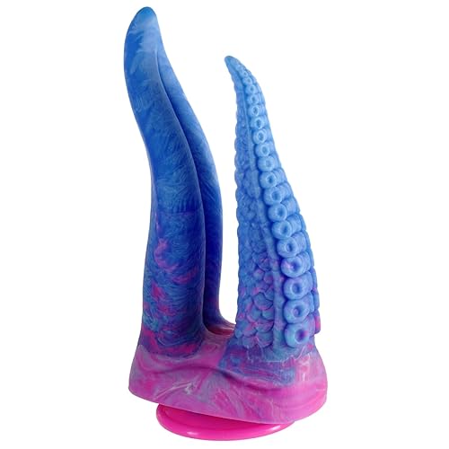 Shkanla Realistic Double-Ended Dildo G-Spot Stimulation, 10.8 inch Big Silicone Tongue Dildo with Suction Cup for Hands-Free Play, Tentacle Fantasy Dildo for Vaginal Anal Adult Sex Toys for Women Men - Blue Pink