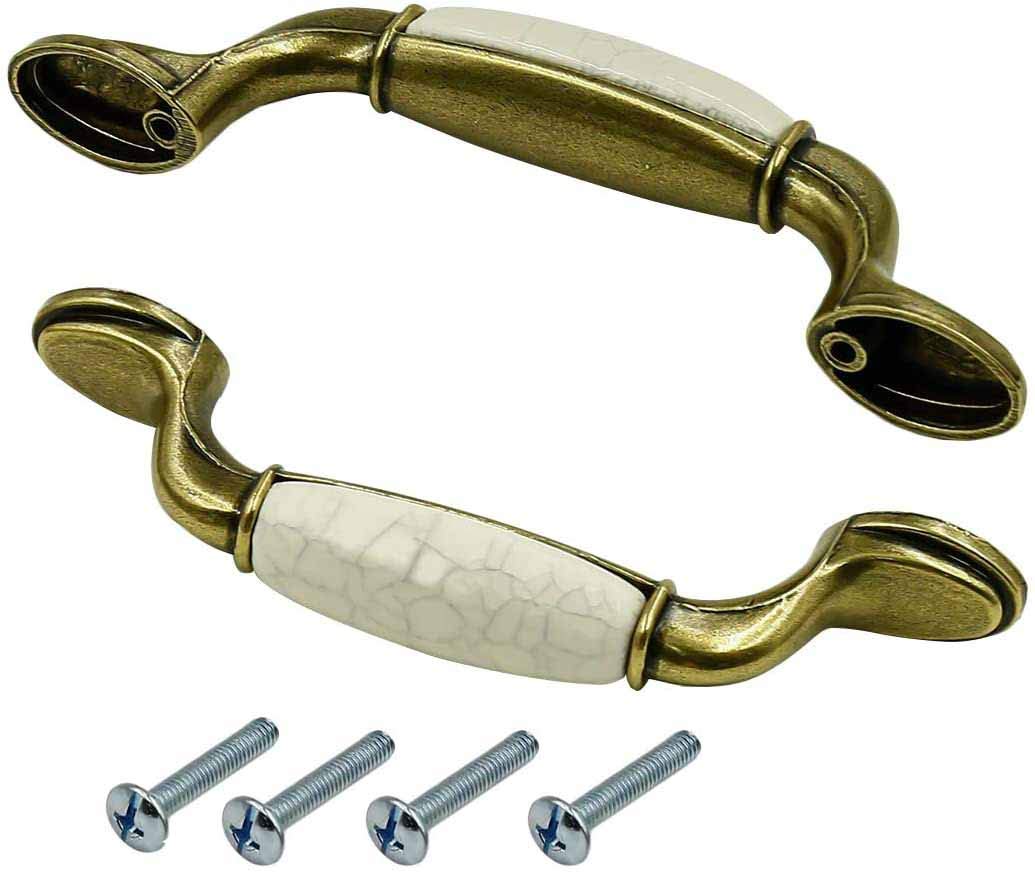 LC LICTOP 5.63 Inch Antique Brass Ceramic Drawer Handles 6Pcs, 3.78 Inch Hole Center Vintage Dresser Pulls - Image 2