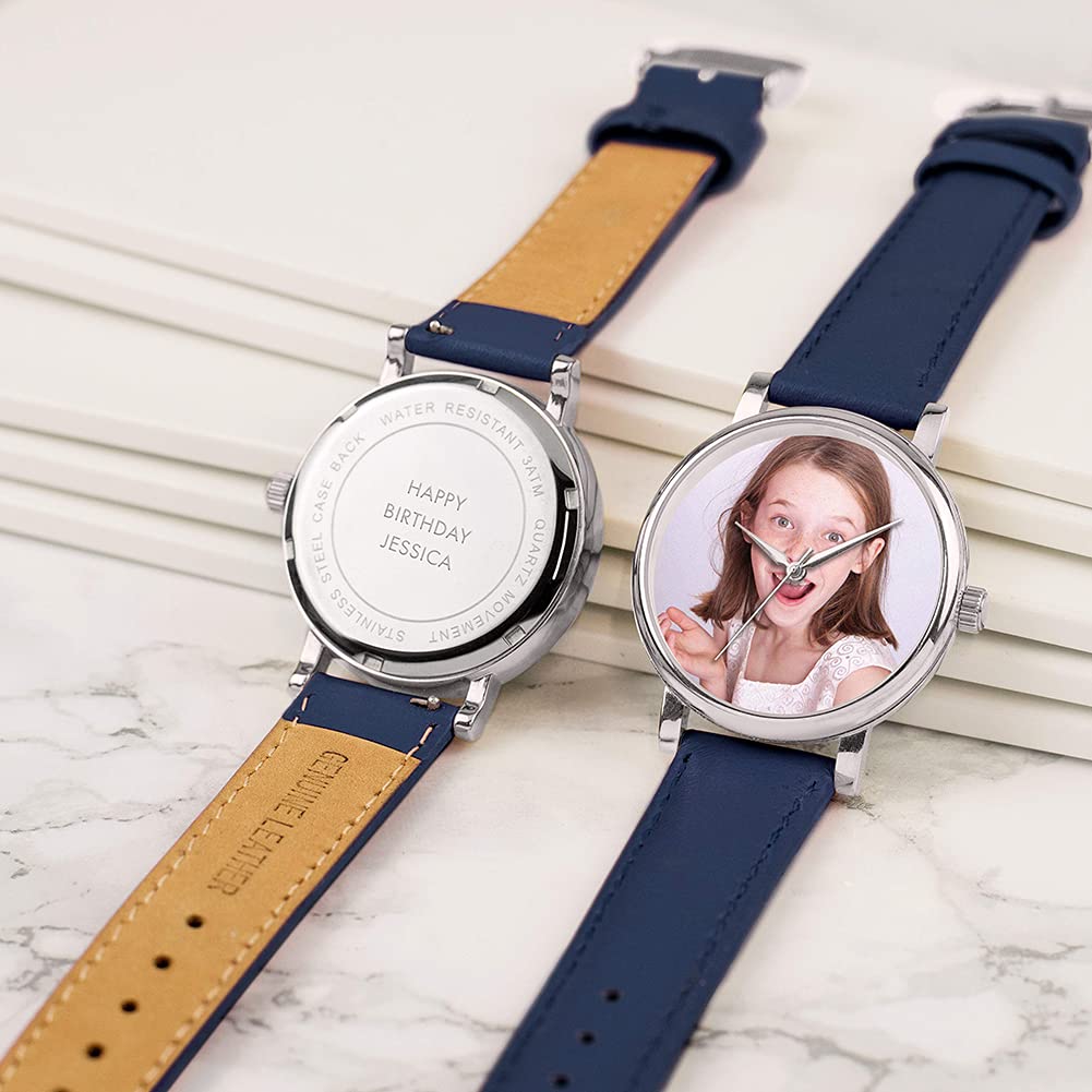 Regalos fotográficos Personalizados para Mujer, Pantalla analógica, Reloj con Movimiento de Cuarzo japonés con Caja Plateada, Reloj Grabado a Medida