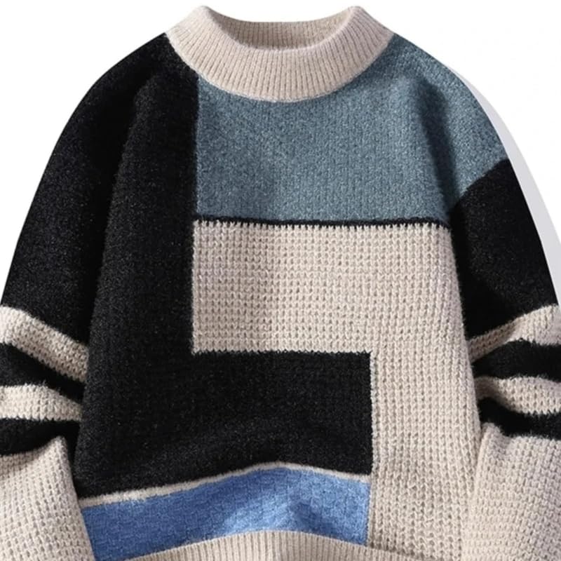 Men's Loose Fit Fleeced Warm Pullover Crewneck Knitted Sweaters for Men Round Collar Harajuku Long Sleeve Tops2