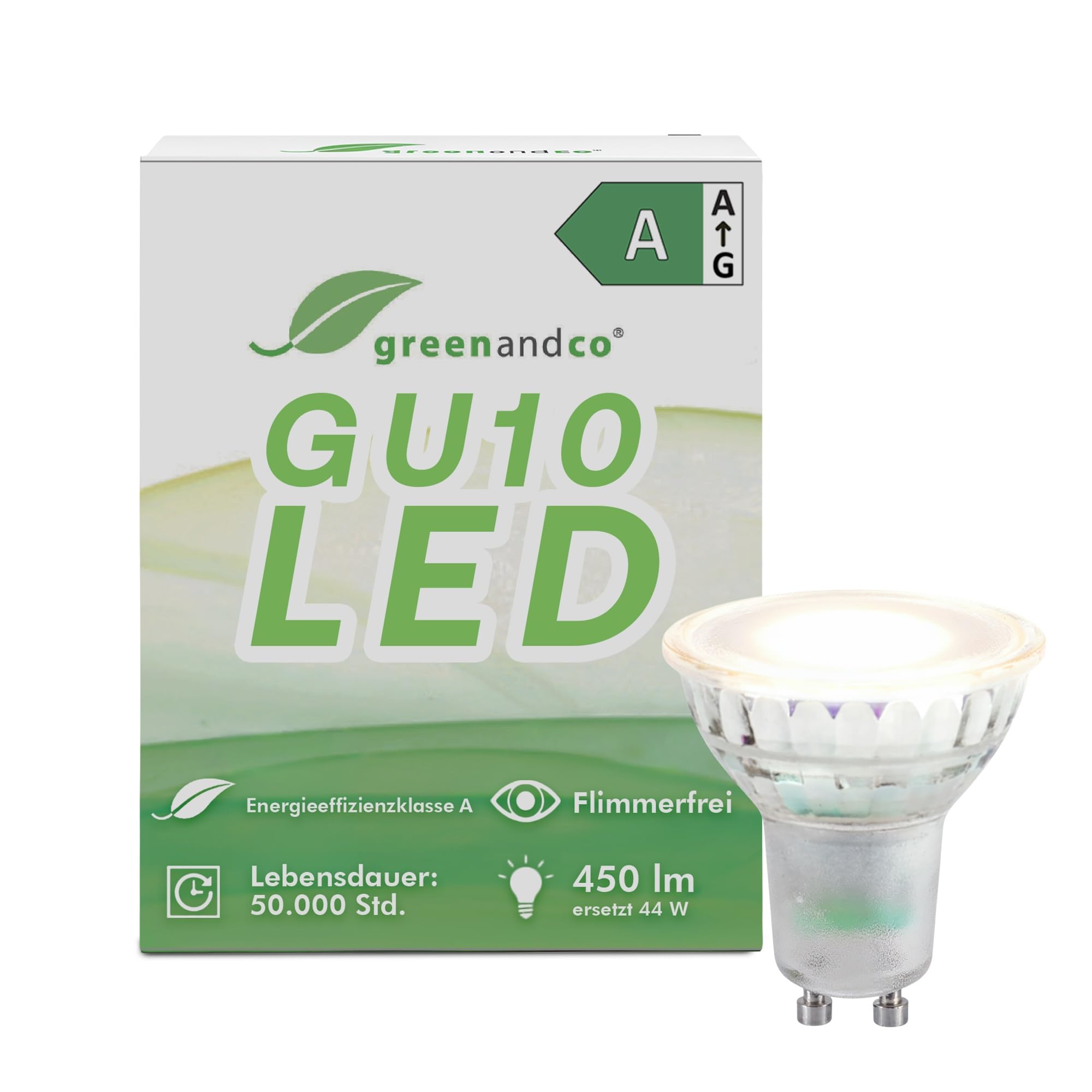 greenandco GU10 LED | kaltweiß 6500K | ersetzt 44W | 2.5W 450lm | 36° | flimmerfrei | Energieeffizienzklasse A | 230V LED Spot | nicht dimmbar