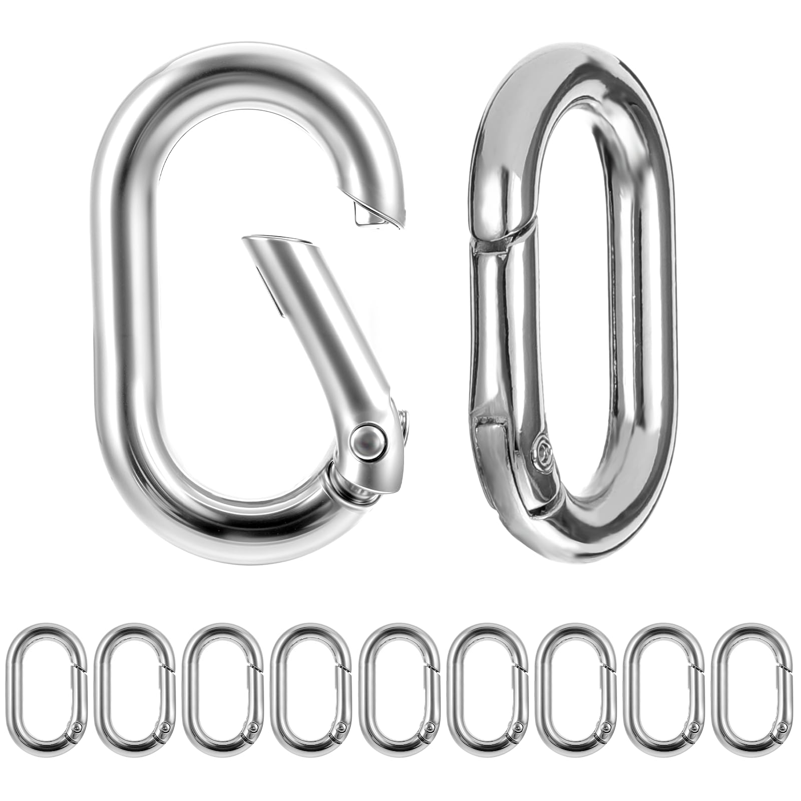 JIYIN 10 PCS Oval Carabiner Snap Clip, 1 Inch Small Metal Carabiner O-Ring Carabiner Key Ring Alloy Round Keychain Key Ring Clips Oval Ring Buckle for