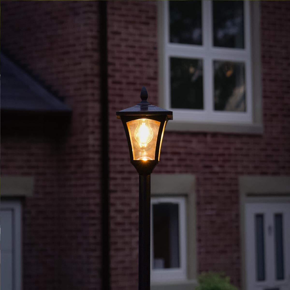 Festive Lights - 2.1m (7ft) Solar Filament Effect Traditional Victorian Style Lamp Post Light - 3 Warm White LEDs, Dual Brightness Settings - Outdoor Garden Feature, IP44 Rated, Fixing Kit Included