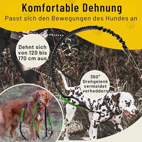 Hundefreund Bungeeteil für Joggingleine - 120 cm Ersatzleine mit elastischem Gummizug und 2 Schlaufen - Verlängerung für Hundeleine (Grün)