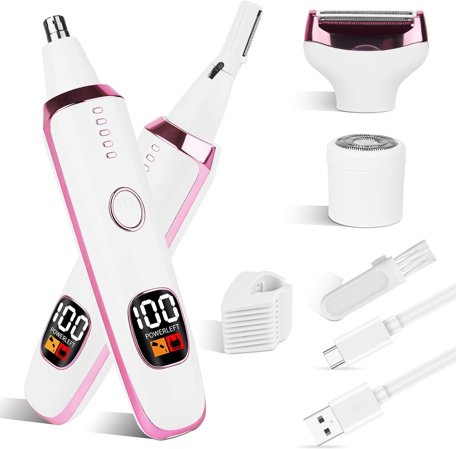 Rechargeable 4-in-1 Electric Nose, Ear, Eyebrow & Facial Hair Trimmer for Men and Women, LED Display, Waterproof Wet & Dry Grooming Kit with Powerful Quiet Motor, Portable, Painless