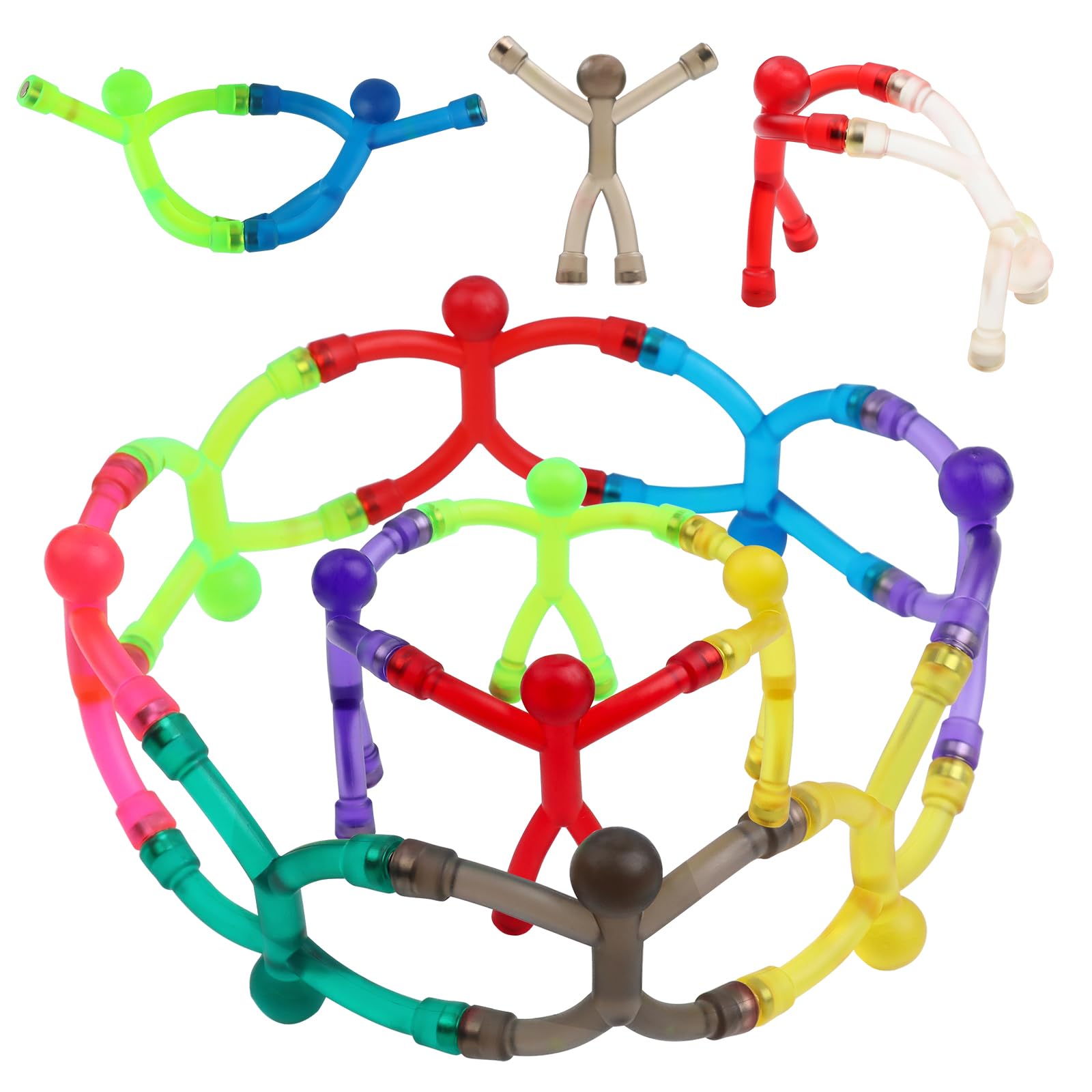 12Pcs Mini Flexible Magnetic Men With Storage Box - Colorful Rubber Stress Relief Toys for Kids and Refrigerator Decoration