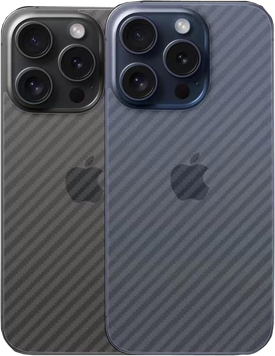 For iPhone 15 Pro Max Back Screen Protector 3D Carbon Fiber Ultra Thin Protective Film-2 packs-Transparent