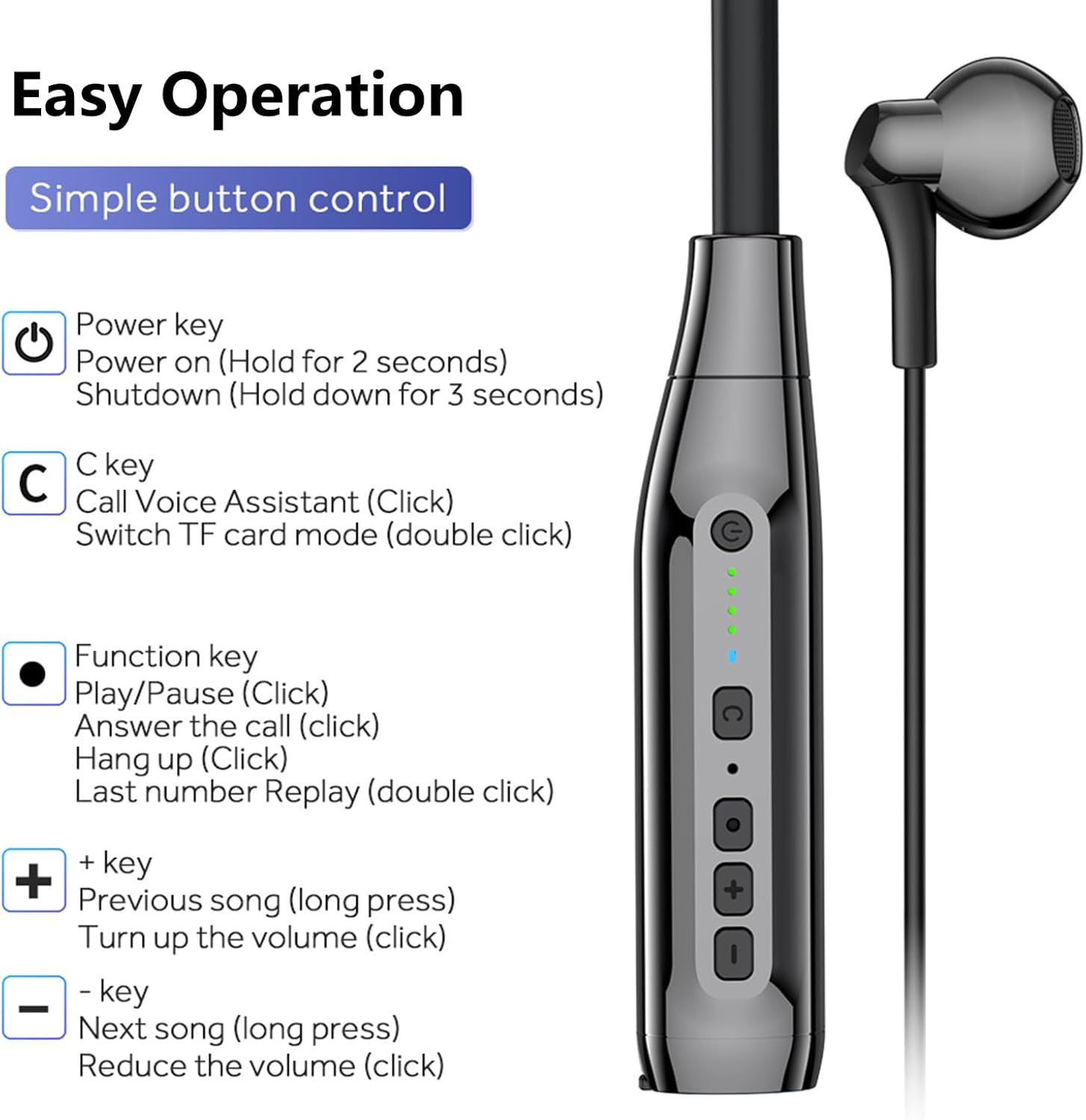 Wireless Bluetooth Earbuds Neckband with TF Card Slot, 200H Playtime Headphones,Waterproof in-Ear Earphones with Power Display Magnetic ENC Noise Cancellation Headsets for Sports Home Office (Black) - Image 9