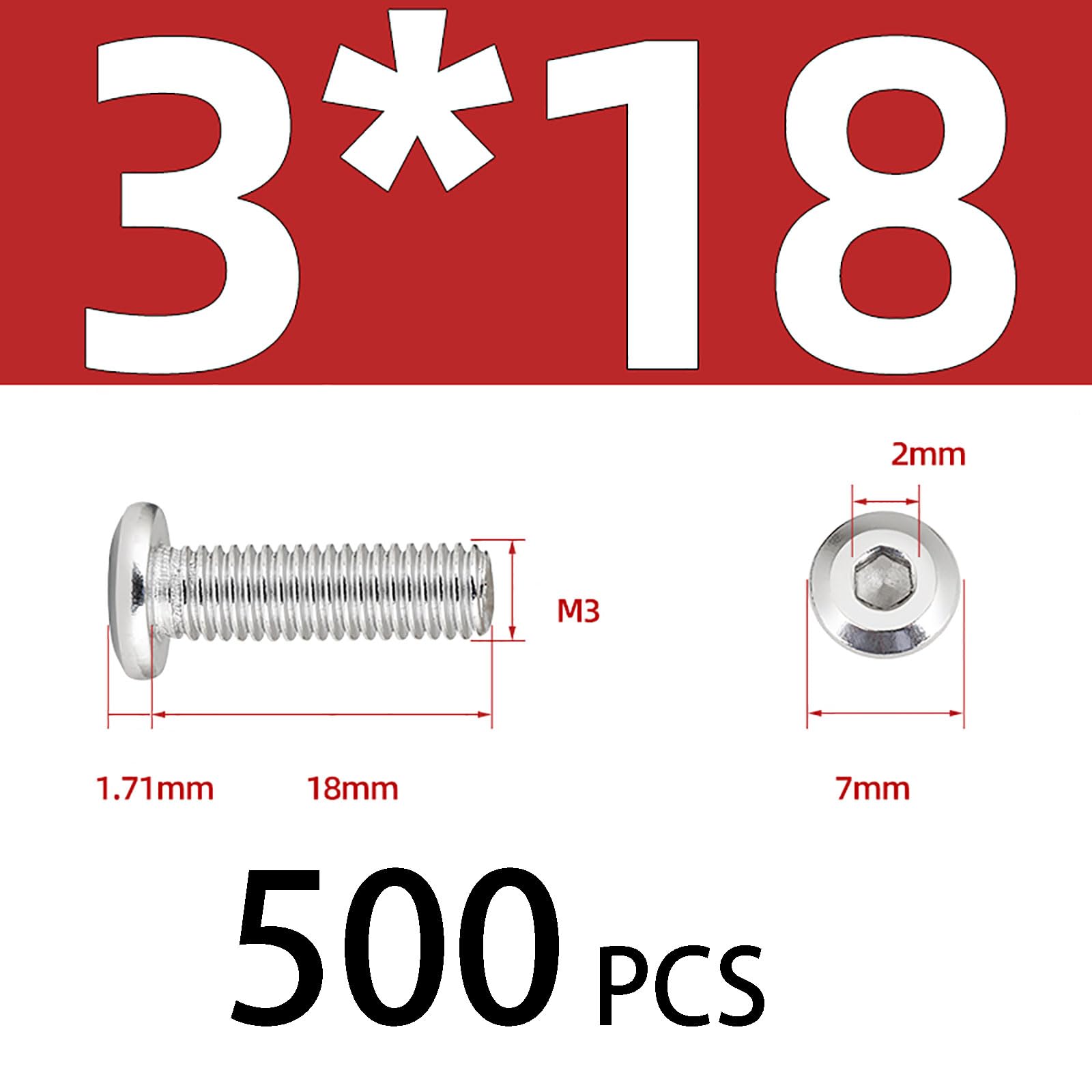 Tornillos para metales, tornillos de cabeza plana, Tornillos de cabeza plana avellanada con hexágono interior M3x(18-30) mm, acero inoxidable 304, paquete de 500(M3*18 500)