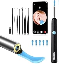 WiFi Ear Wax Removal Camera, HD Endoscope with 6 LED Lights, 146mm Length, iOS and Android Compatible, Black and Blue