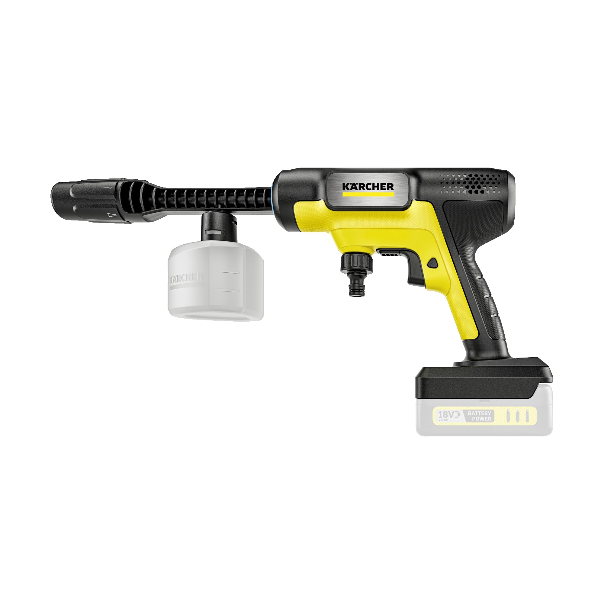 Kärcher OC 7-18 Limpiador a presión portátil con batería, limpiador móvil para exteriores, presión: máx. 24 bar, 250 l/h, Multi Jet 5 en 1, manguera de succión, boquilla de espuma, utilizable con la