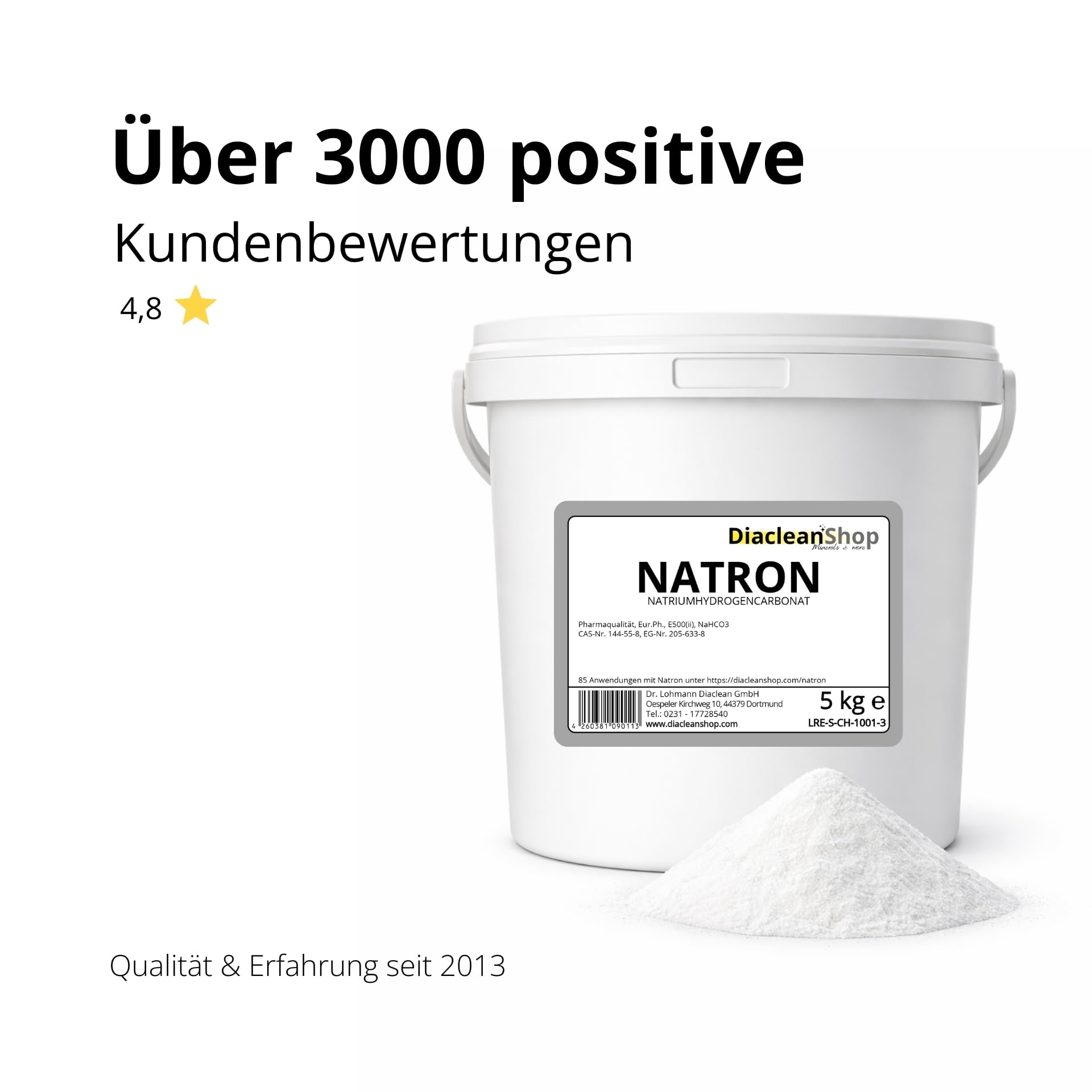 DIACLEANSHOP Natron Pulver 5kg – Pharmaqualität E500ii | Deutsche Herstellung & Abfüllung | vielseitig für Küche, Backen, Haushalt, Bad, Körperpflege & DIY