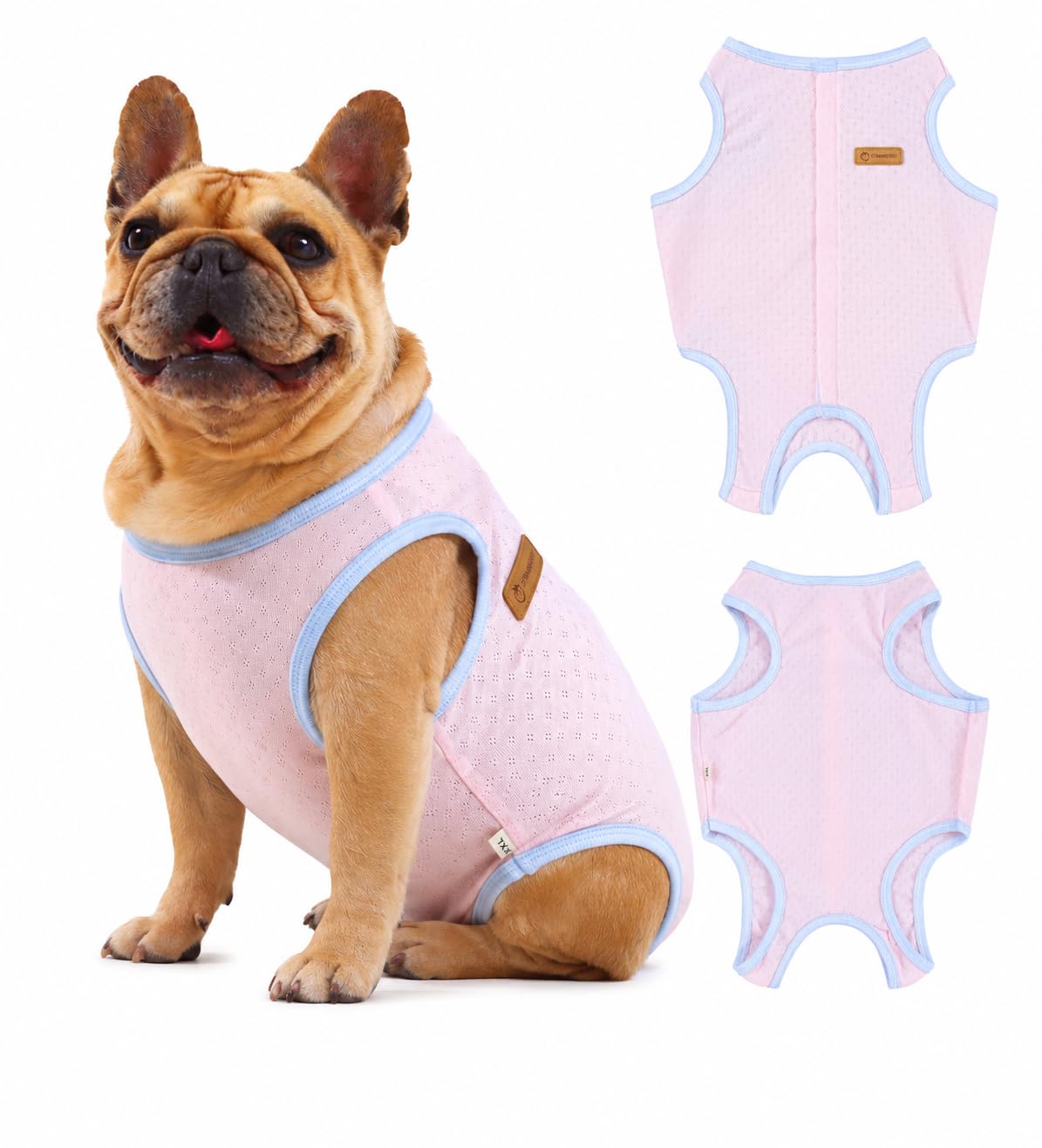 Tuta per recupero da chirurgia bulldog francese, morbida e traspirante, per post-operatorio, alternativa al collare eliscico, bendaggio per ferite, per sterilizzazione neutra (rosa, XXXXL)