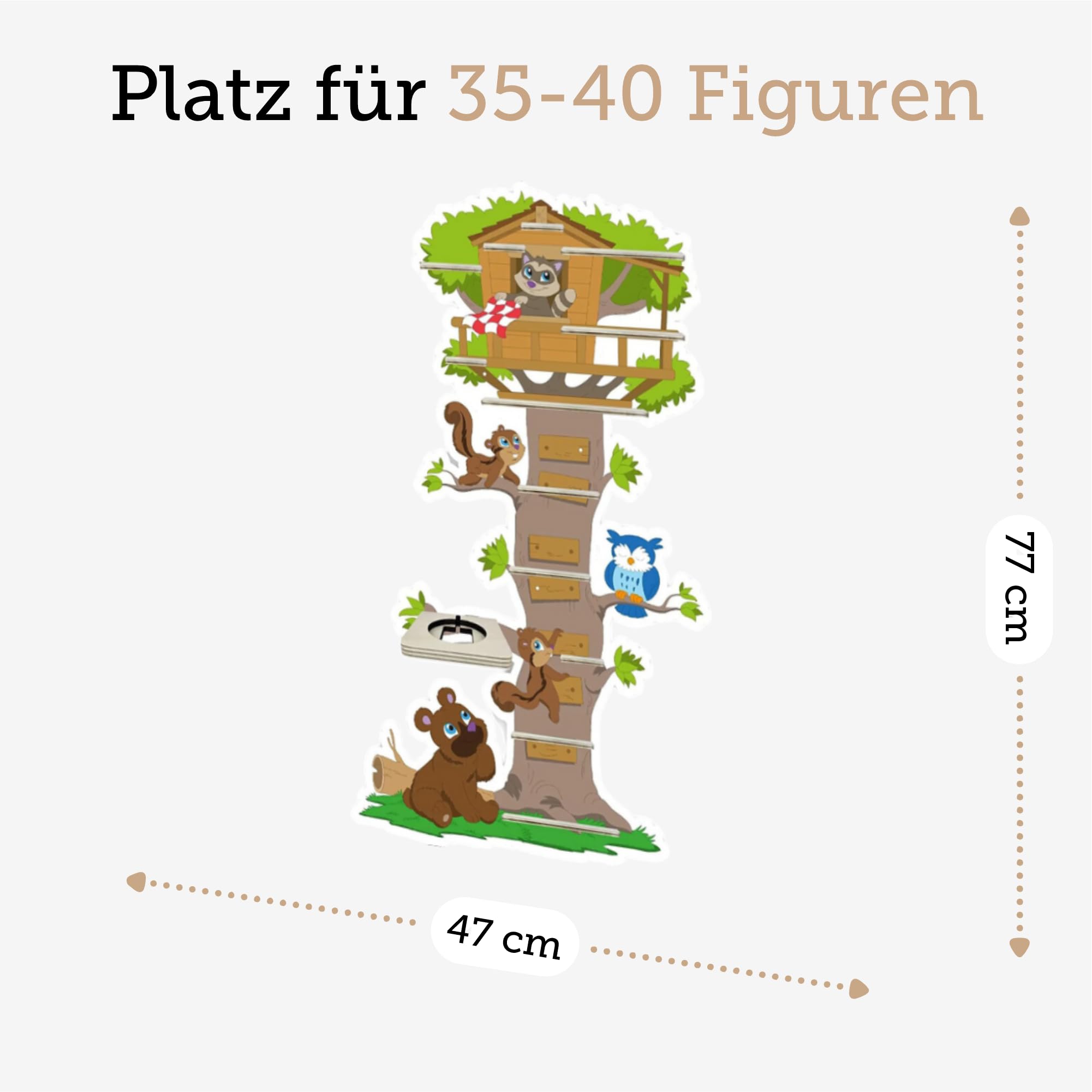 Farbklecks-Collection Tonie Regal Baumhaus, Wandregal für bis zu 40 Hörfiguren, Maße 77 x 47 x 6 cm, mit speziellem Ablagefach kompatibel mit Toniebox, handgefertigt in Deutschland