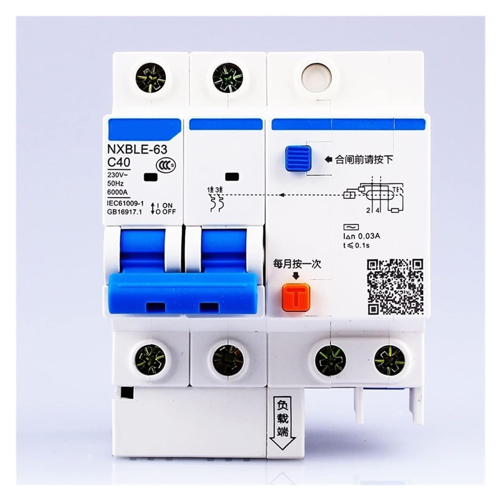 Lhnbgtuiw 1 Ac230/400V Nxble-63 2P Residual Current Device C 40 50 63A Type Electromagnetic Overload Protection Pcs(50A)