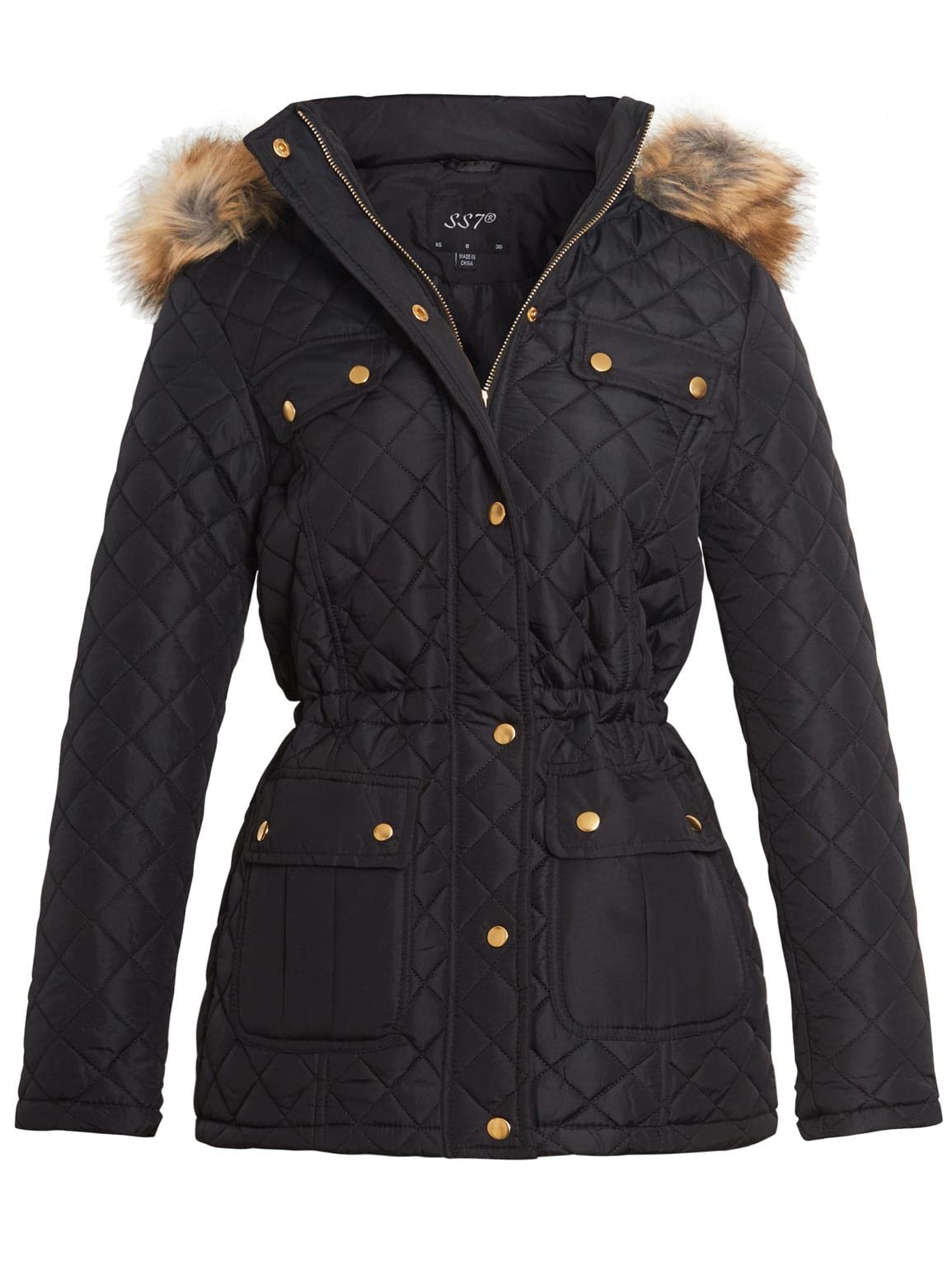Ss7 Women's Black Quilted Diamond Parka Coat