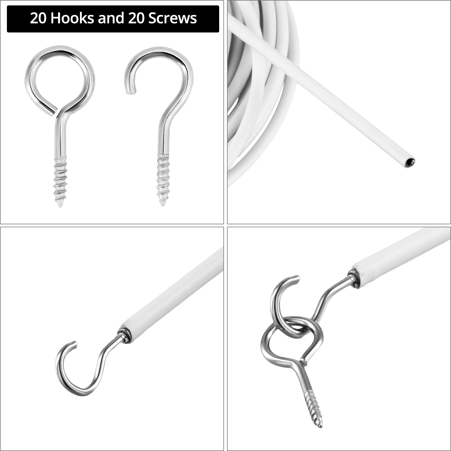 Barra Cortina Kit Completo Para Colgar Cortinas - 10m Cable + 20 Ganchos  (acero Plastificado) Cable Cortina, image size:1500x1500