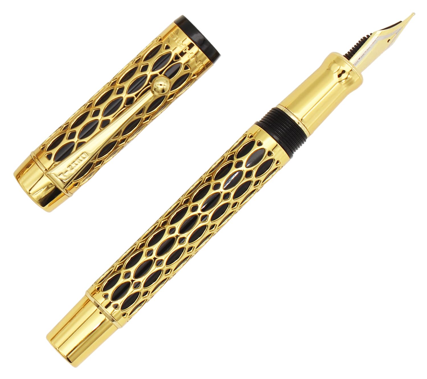 Gullor Pluma Estilográfica Dorada Calada Con Caja De Regalo, Tapa De