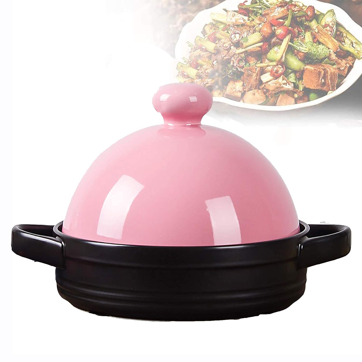 NERDOH Ceramic Cooking Cooking Pot with 2 Handle Lead Free Stew Casserole Slow Cooker 1 5L Cooking Dish
