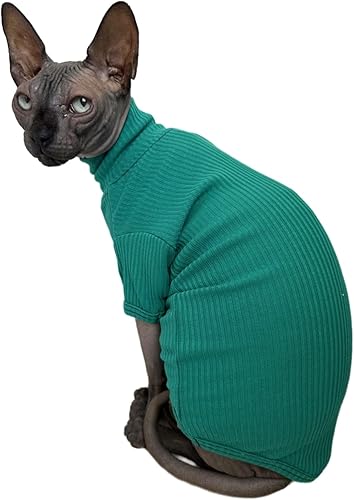 Miniatura 10 de Sphynx - Camisa de algodón para gatos sin pelo, cuello alto, camisetas de gatito con mangas, pijama de gato para Sphynx Cornish Rex, Devon Rex,