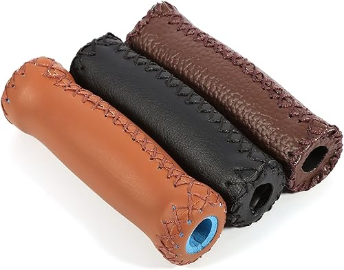 Miniatura 9 de Socobeta Empuñaduras para manillar de bicicleta, 1 par de empuñaduras de cuero artificial para manillar de bicicleta, agarres retro para manillar de