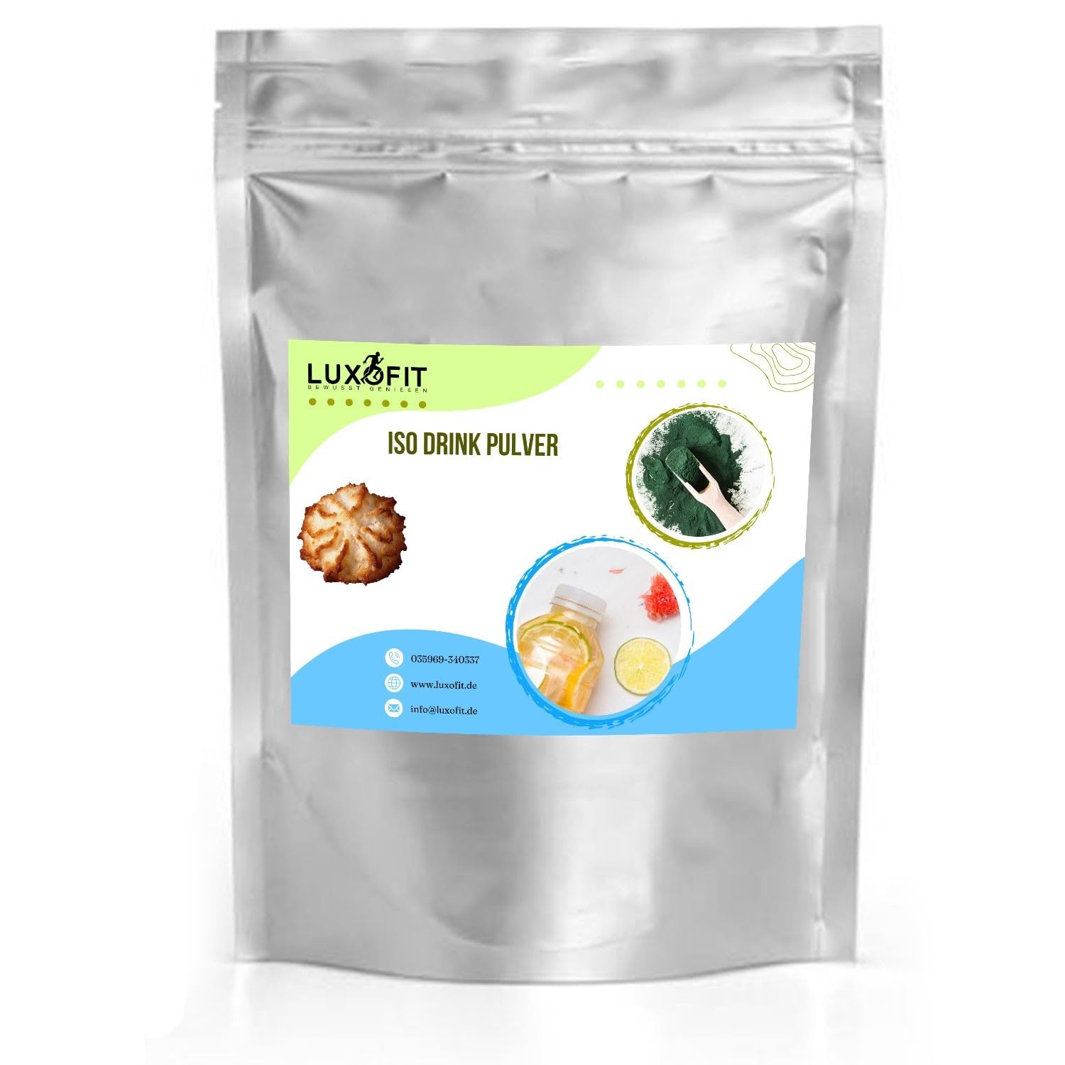 Luxofit Kokosmakrone Getränk isotonisch | Iso Drink Pulver, L-Carnitin, Elektrolytgetränk, Nahrungsergänzungsmittel, Sportlergetränk, Natürliche Farbstoffe (10 Kg)