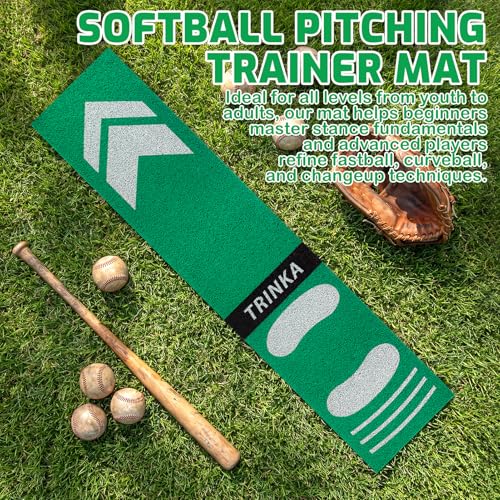 Softball Pitching Mat, 63 x 14 in Softball Baseball Trainer Practice Mat for Indoor and Outdoor, Beginner Correct Batting Standing Posture Practice Training Tool (Green) - Thumbnail 6